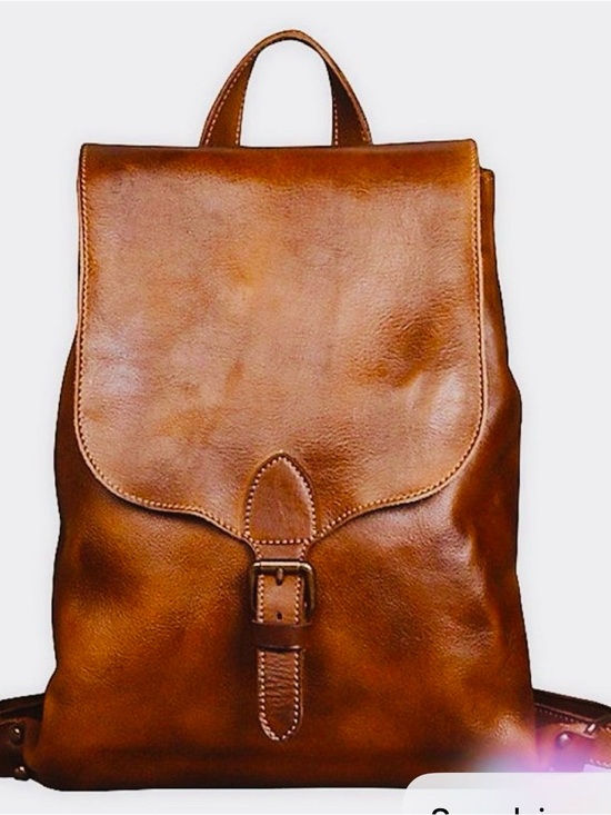 Unisex Brown Leather Backpack with Front Buckle - Extra Compartments main image 10